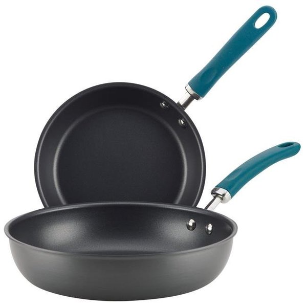 Rachael Ray Rachael Ray 81127 Create Delicious Hard-Anodized Aluminum Nonstick Deep Skillet - Pack of 2; 9.5 & 11.75 in. - Teal Handles 81127